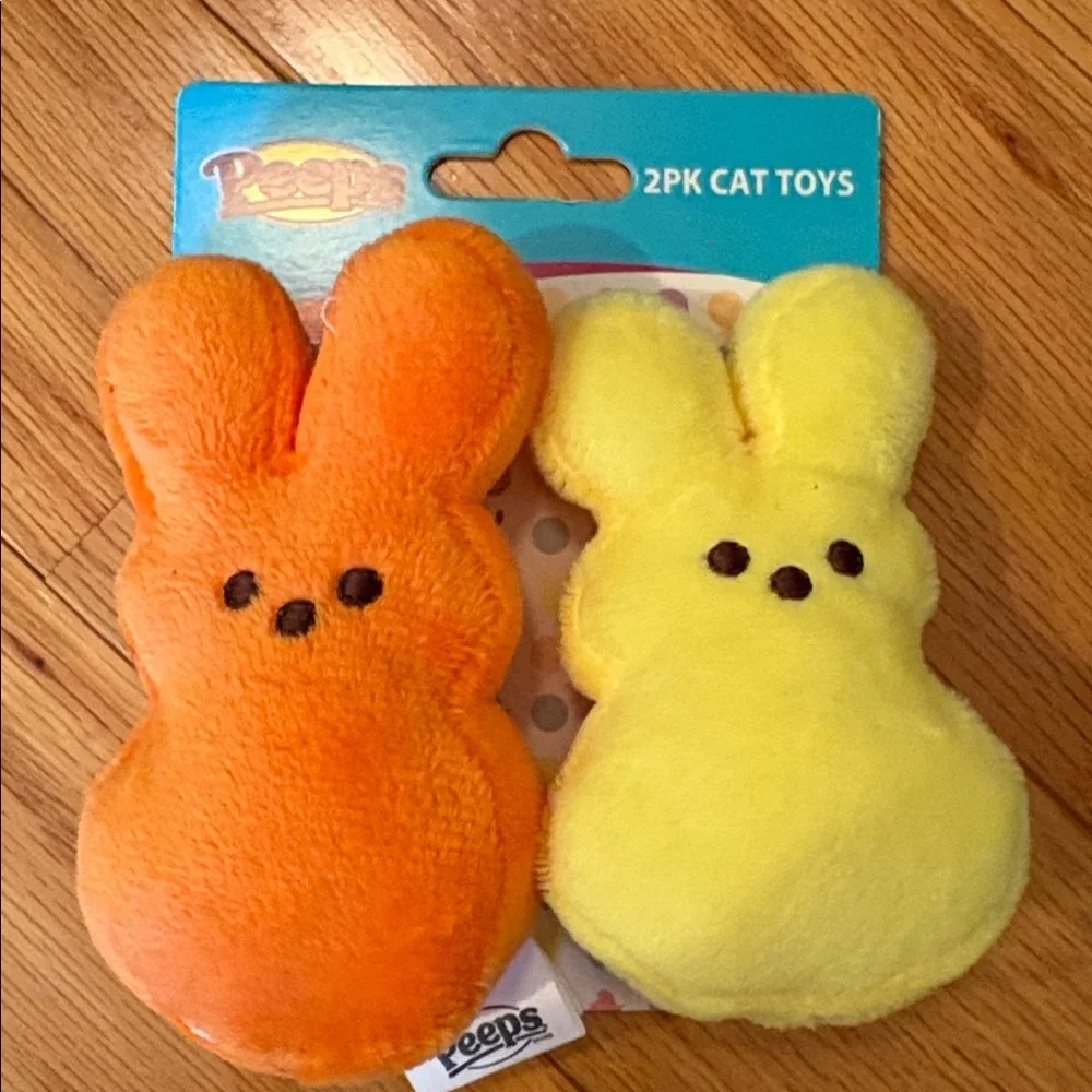 PEEPS Cat Toys Plush bunnies & Jingle Balls. Brown bunny & bunny w/carrot.